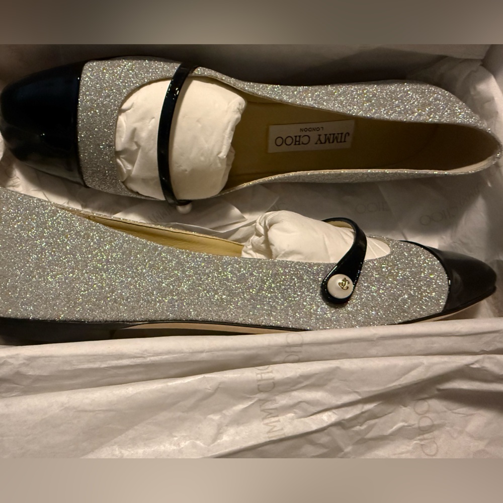 Jimmy Choo Glitter Silver and Black Elisa Flats - brand new - Picture 6 of 13